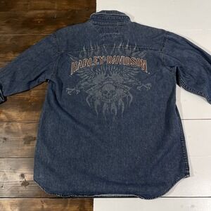 Harley Davidson Embroidered Denim Button Shirt